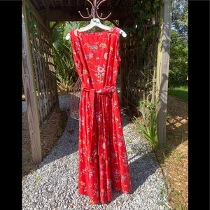 Vintage Ralph Lauren cotton red pagoda material handcrafted dress two pockets